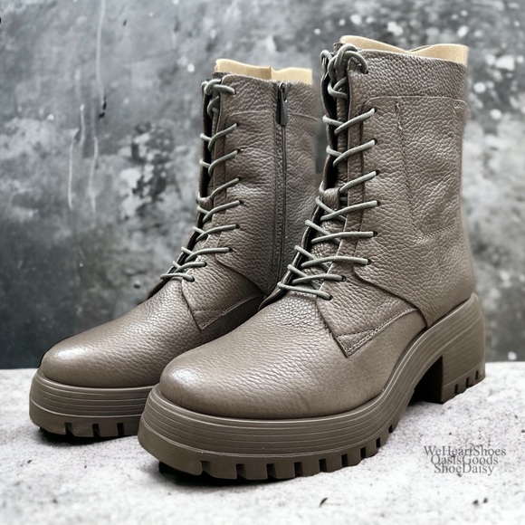 NIB Franco Sarto Jetson Taupe Leather Lugged Sole Combat Boots 8.5M - Picture 4 of 11